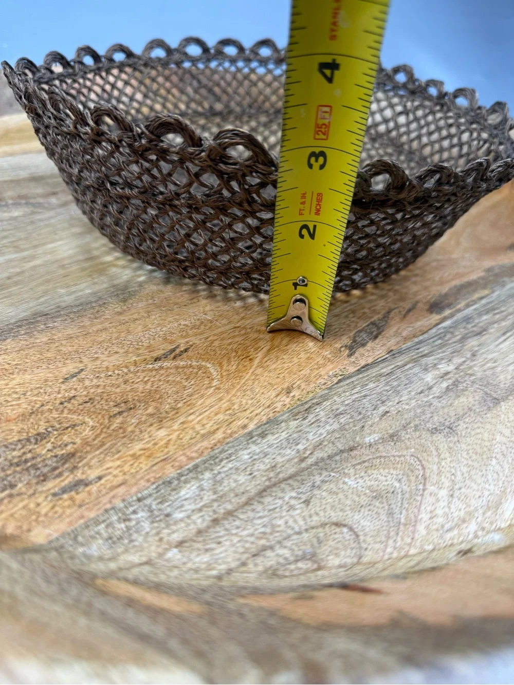 Handwoven Rustic Boho Basket Bowl Scalloped Edge 9.5”